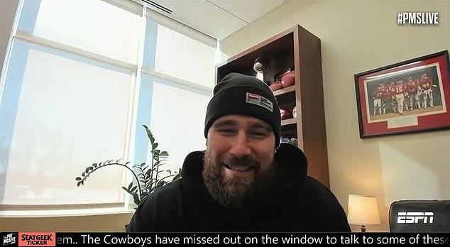 Travis Kelce showed off a bushy playoff beard as he spoke to Pat McAfee on Monday