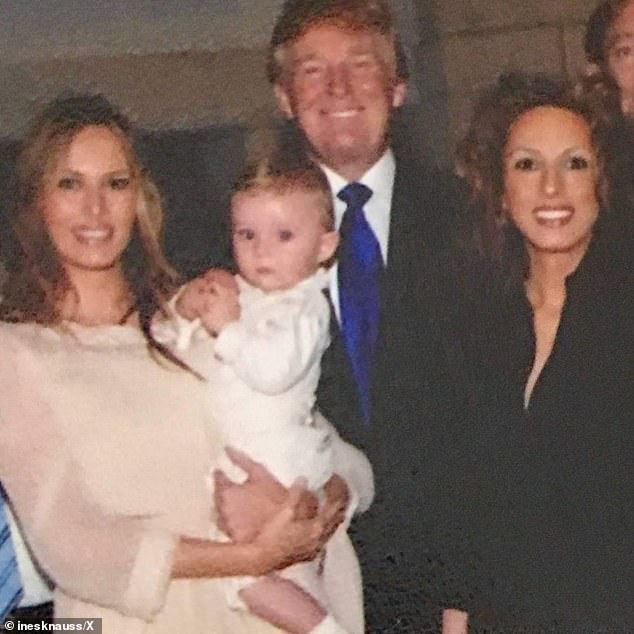 An X account believed to belong to Ines Knauss posted a photo on December 8, 2023 of Barron Trump with Donald and Melania Trump