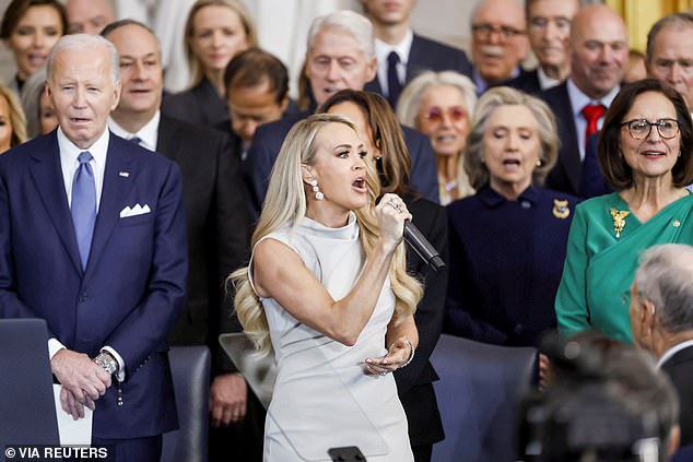 The country star was invited to sing America The Beautiful as President Donald Trump , 78, was sworn in for a second term in office on Monday