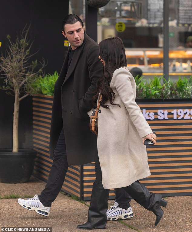 The couple were spotted for the first time in Essex since the trial today walking arm-in-arm, with the Love Island star granted bail pending the outcome of his appeal