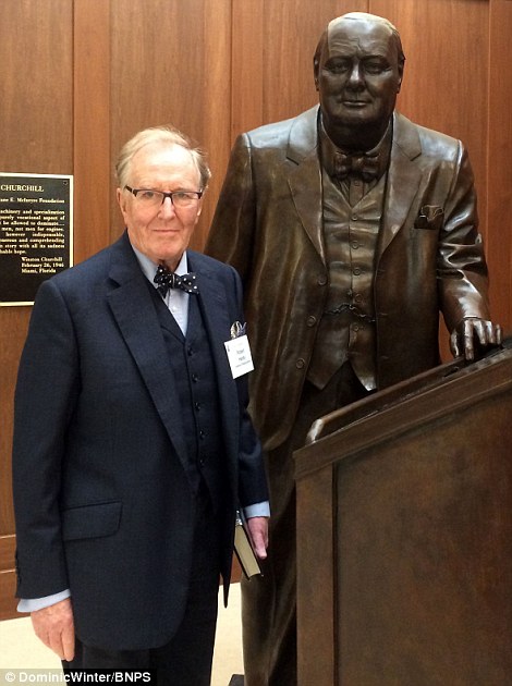 Robert Hardy wearing Churchill bow tie in 2015