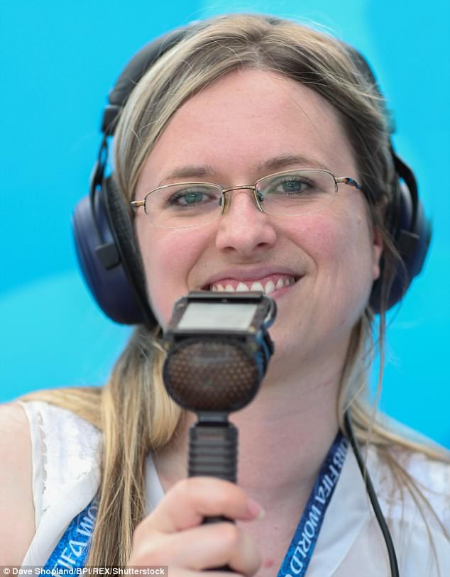 The controversy comes after Vicki Sparks (pictured during last week's Portugal v Morocco match) made history as the first ever woman to commentate at the international tournament