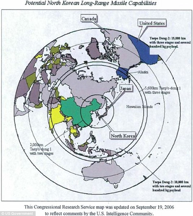 Nascent technology: A map from the Federation of American Scientists and the Center for Non-proliferation Studies shows that North Korea's missiles cannot even reach India about 3,100 miles away