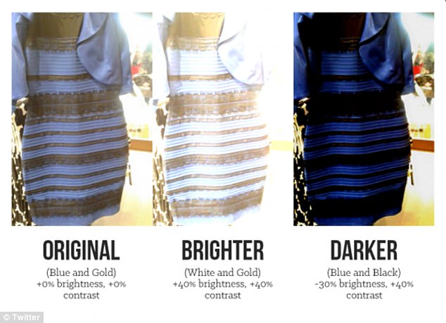 People who spend more time in sunlight are more likely to assume 'warm' illumination and see the dress as white and gold. A number of people in 2015 turned to photo editing software to highlight the role of illumination in the illusion (pictured)