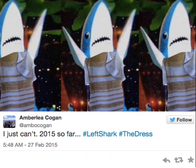 Better together: This tweeter mixes the dress with #LeftShark from Katy Perry's Superbowl performance