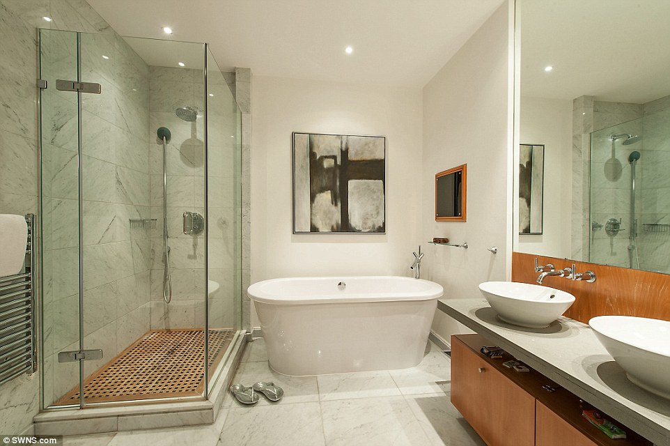 The master ensuite at the flat, now regarded as one of the most prestigious addresses in Knightsbridge, in the 19th Century building at Trevor Square