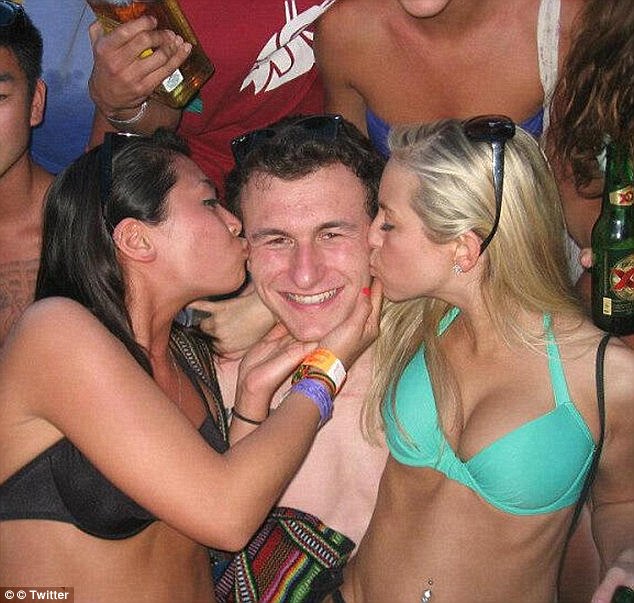 Manziel has a reputation for partying and drinking and spent 73 days last year in a Pennsylvania treatment center specializing in care for alcohol and drug dependency (pictured, center, in Cabo)