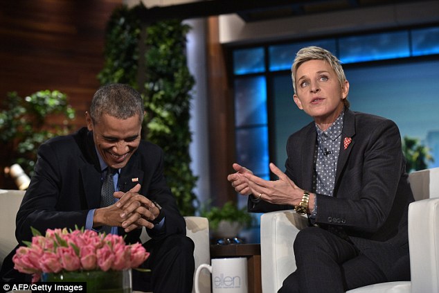 Ellen today: The comedienne, now 58, has become a powerful daytime talk show host; here she is seen in February with President Obama