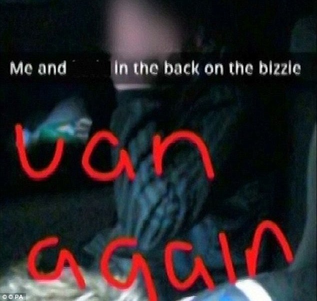 The younger girl even took a photo of her friend in the back of the police van on their way home from the murder. She posted it online with the caption: ‘Me and (name) in the back on the bizzie van again’