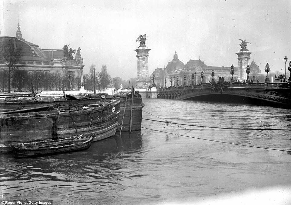 A view of the Alexandre III bridge in the centre of Paris shows how dangerously high the waters came during the Great Flood