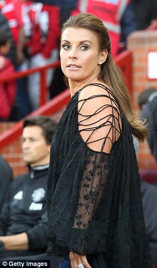 Coleen Rooney at husband Wayne's testimonial match between Manchester United and Everton at Old Trafford on Wednesday evening