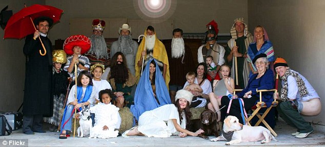 How not to recreate the Virgin birth: A group of adults and children performed a play and took a photo afterwards - but one man ruined it with his bare backside