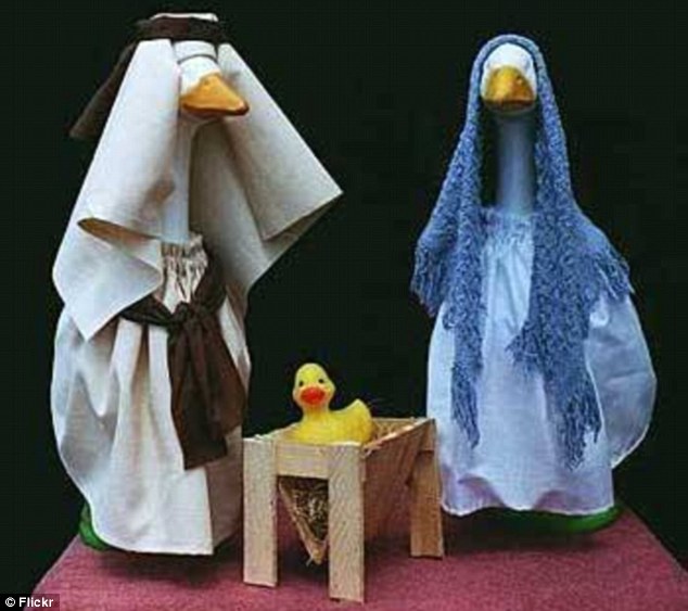 Were there ducks at the stable in Bethlehem? In this image, even Jesus is a duck