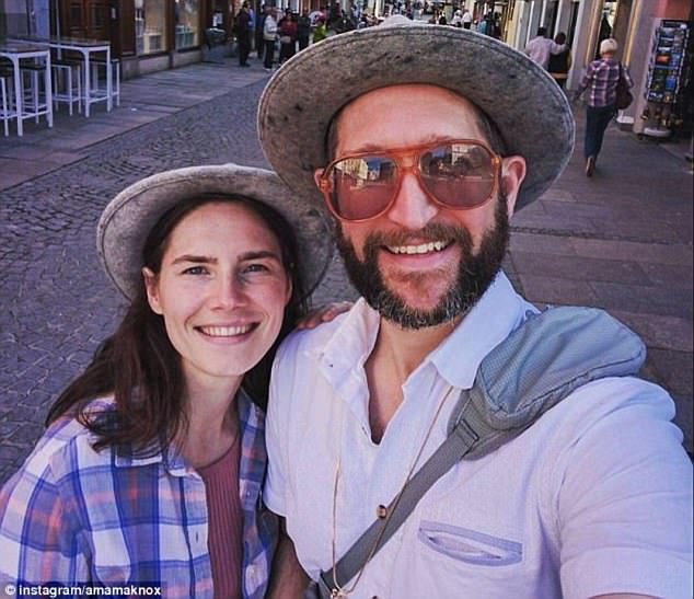 US citizen Ms Knox, now 30 (pictured with her new boyfriend Christopher Robinson) , had her conviction for the 21-year-old's murder thrown out in 2015 after spending four years in a jail