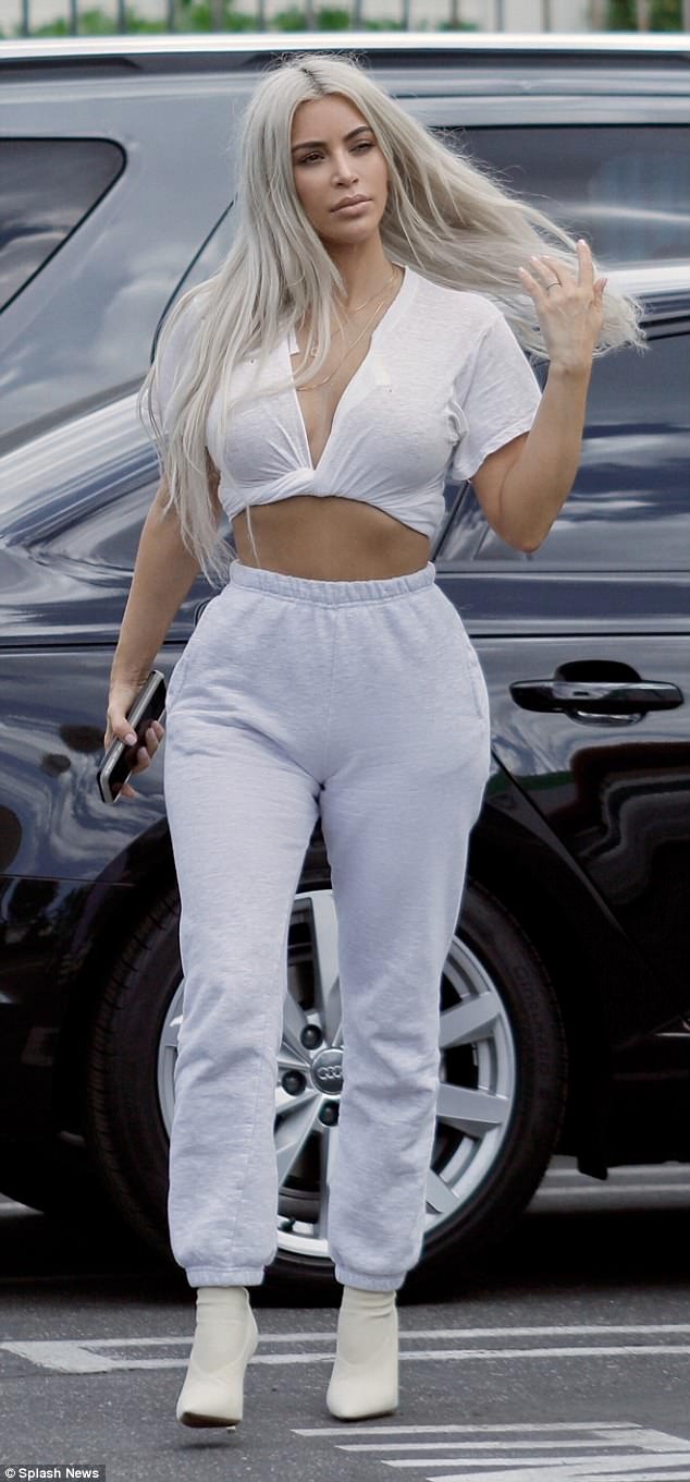 No gym in site: While debuting her platinum locks last week in Los Angeles, the reality star stepped out in a monochromatic look, literally, from head-to-toe