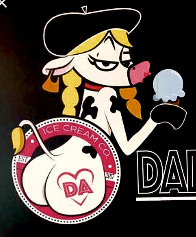 A New Jersey ice cream shop is changing its logo of a cartoon cow with a pronounced derriere after the play on words drew complaints that it was sexist (pictured here)