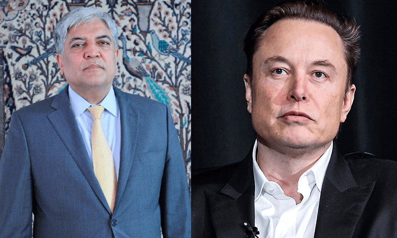 A combination photo of FO spokesperson Shafqat Ali Khan and tech entrepreneur Elon Musk. — DawnNews TV