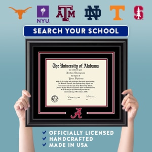 hands holding up university of alabama diploma frame