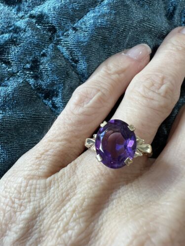 Antique 10k YELLOW GOLD 5ct 12x10mm AMETHYST SOLIT