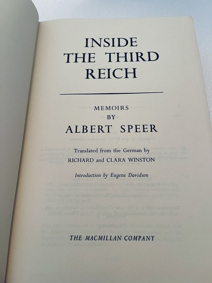 Albert Speer INSIDE THE THIRD REICH Memoirs 1970 Macmillan, NY First ...