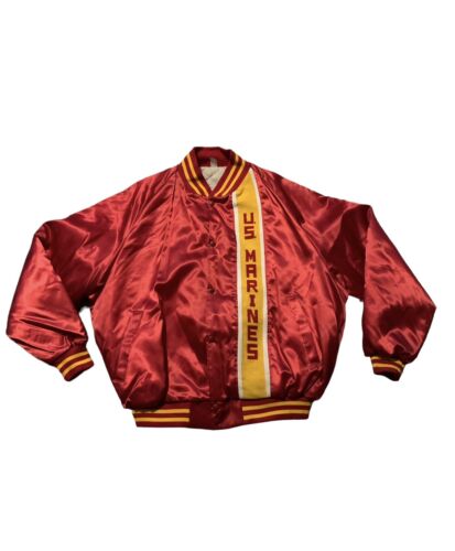 Vintage US Marines Red Satin Bomber Jacket Milita… - image 1