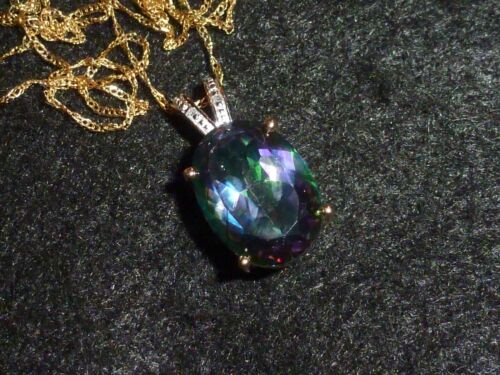 10K SOLID YELLOW GOLD OVAL-CUT MYSTIC TOPAZ PENDA… - image 1