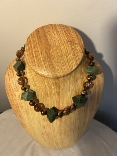 Unique Necklace w Murano Glass & Jade