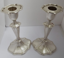 LARGE PAIR HEAVY 635g ENGLISH ANTIQUE 1910 SOLID STERLING SILVER CANDLESTICKS