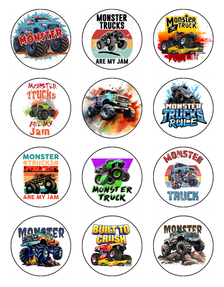 Monster Truck Cake Topper Edible Wafer Birthday Cake Decorations (2 