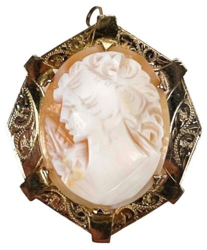 Antique Victorian Edwardian 10K Gold Carved Shell 