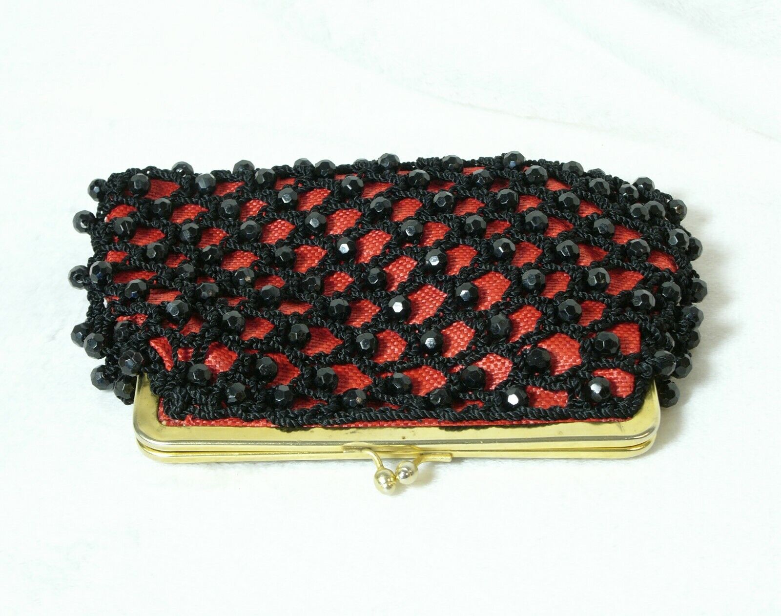 1950 Red & Black Beaded Small Evening Clutch Mars… - image 6