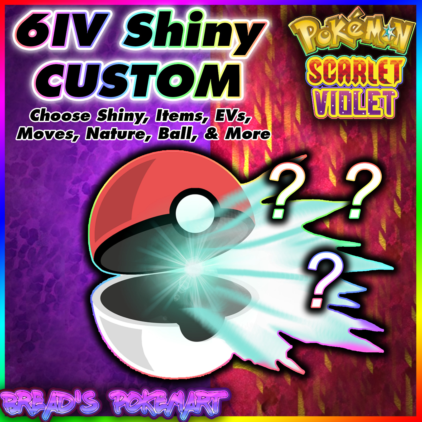 Shiny 6IV Custom Pokemon Scarlet & Violet / Choose Pokemon, EVs, Nature ...