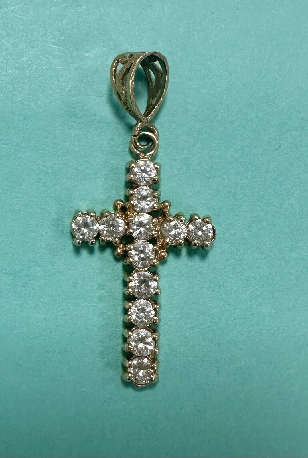 Solid Yellow Gold Cross Pendant   10K CZ. 2.3G - image 1