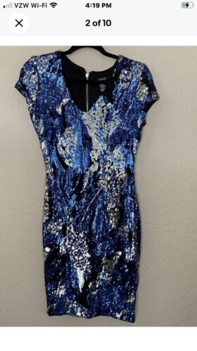 CACHE Sequin  BLUE / SILVER /Small DRESS   Stunnin