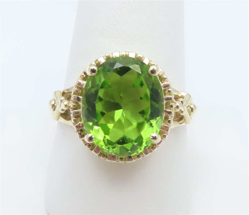 10K Yellow Gold ~12x10MM Oval Peridot 4-Prong Rin… - image 1