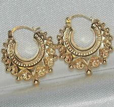 9ct Gold Victorian Design Spiked Ladies Creole Hoop Earrings -