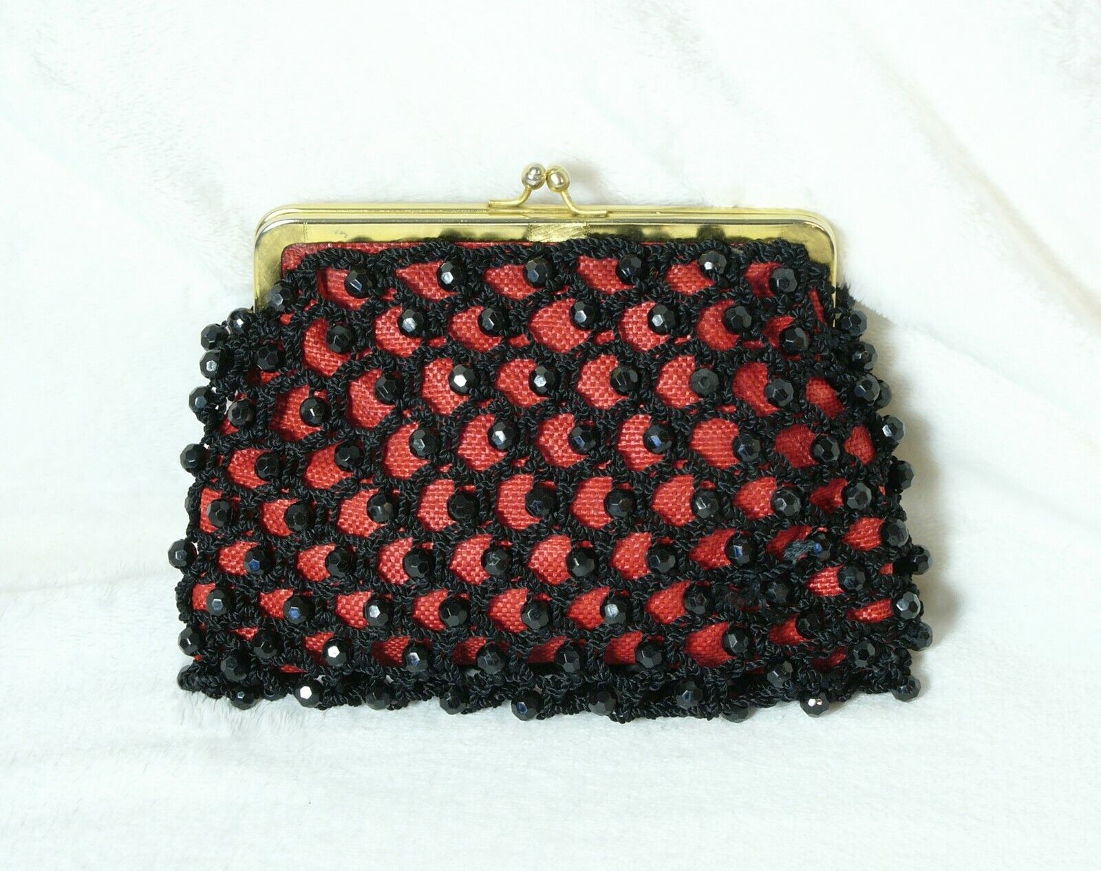 1950 Red & Black Beaded Small Evening Clutch Mars… - image 2