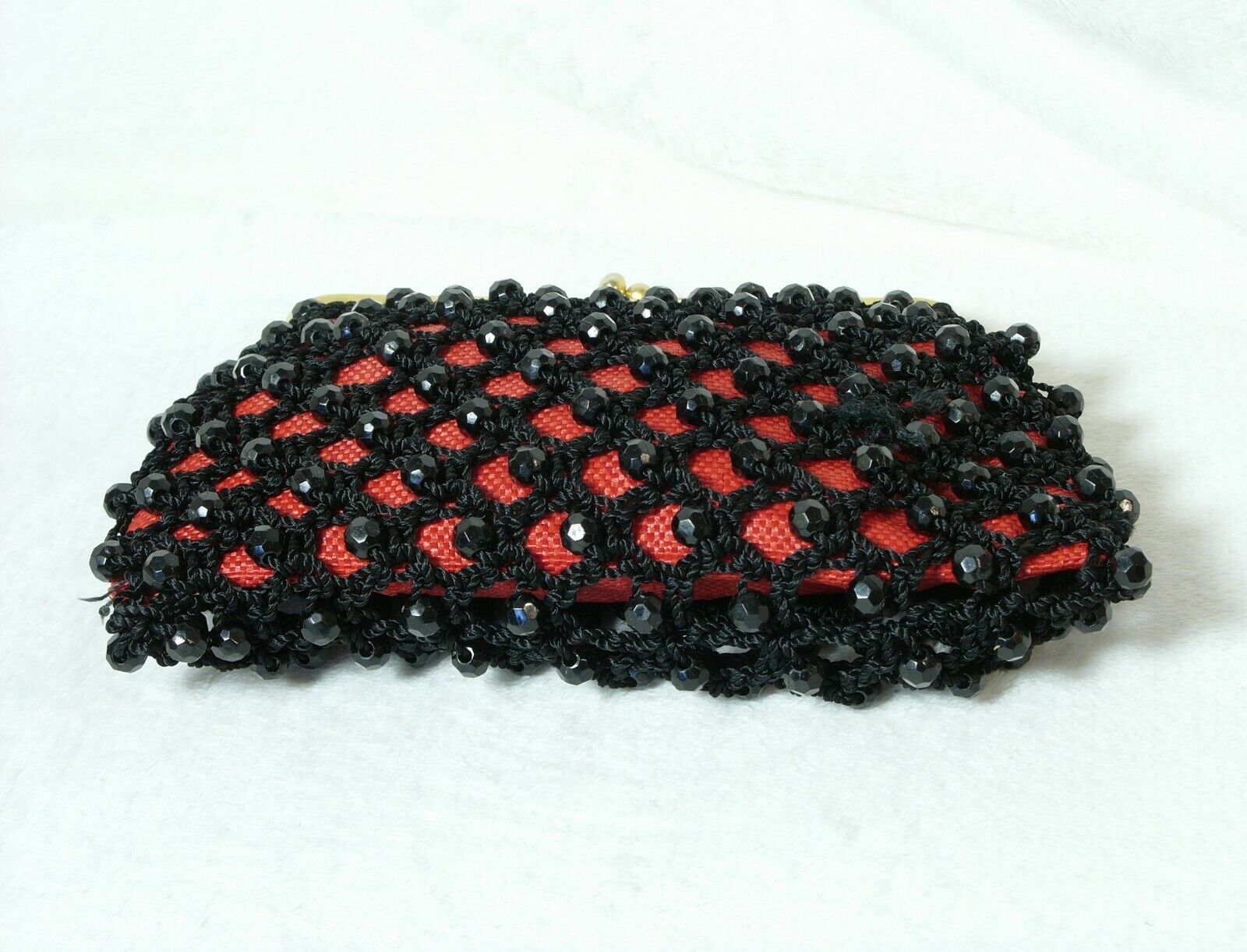 1950 Red & Black Beaded Small Evening Clutch Mars… - image 4