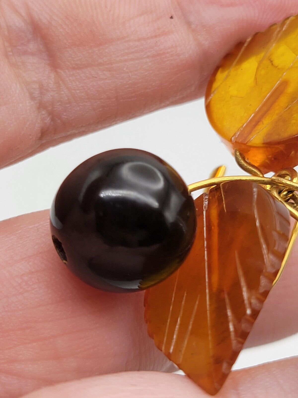 Vintage Soviet Baltic Amber Cherry Fruit Dangle B… - image 3