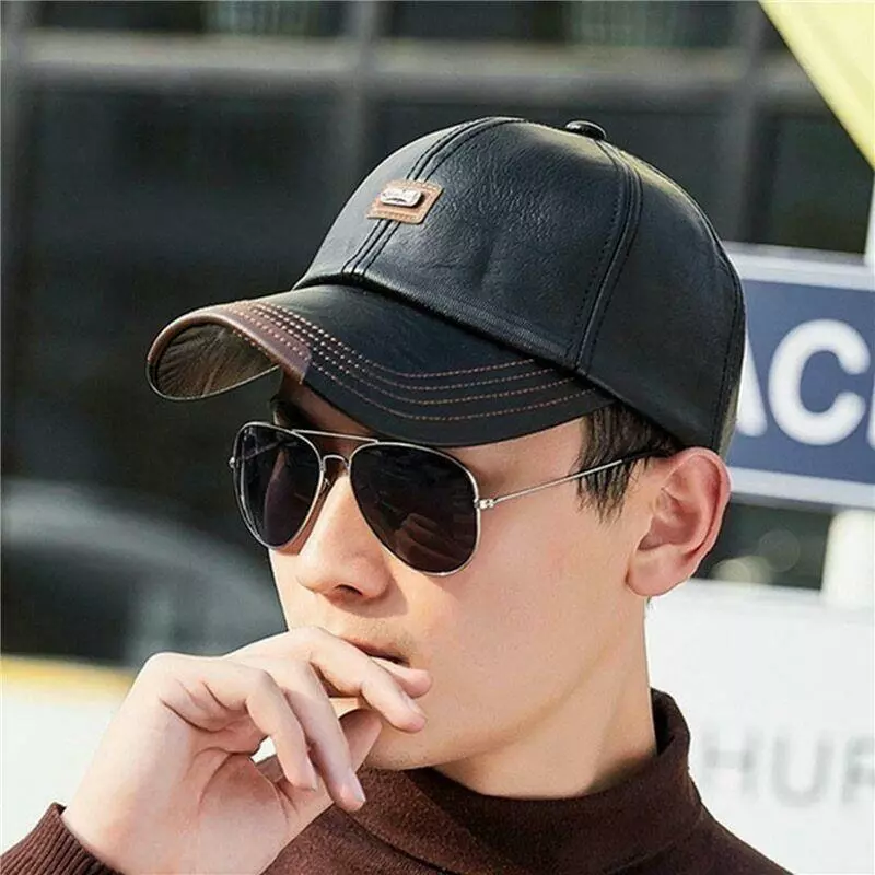 Mens Baseball Cap Outdoor Casual Winter Snapback Leather Warm Hats Male  Fashion | Ebay