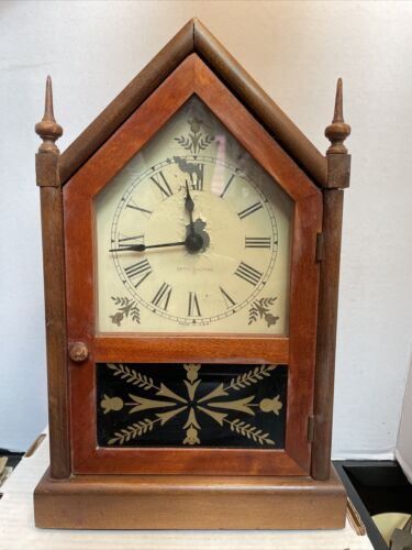 Antique steeple mantle clock by Seth Thomas W/hand painted face. Works ...