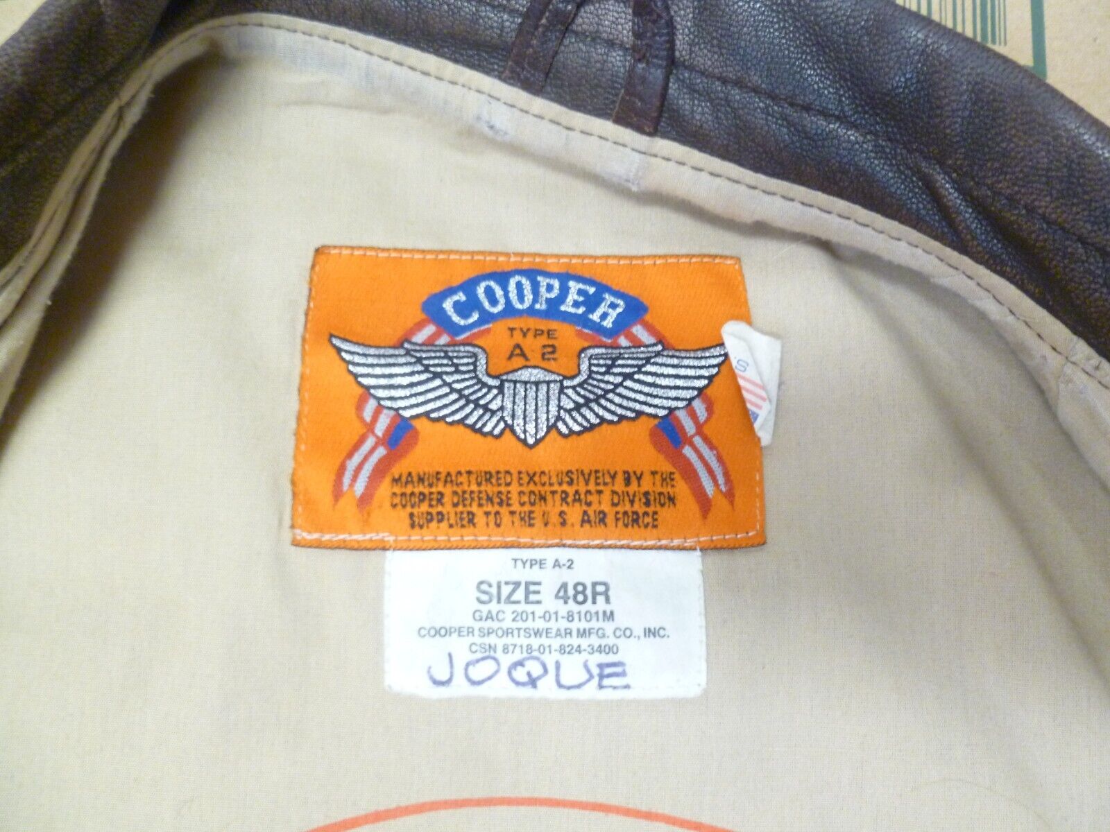 Cooper A-2 USAF Flight Bomber Leather Jacket - 48… - image 4