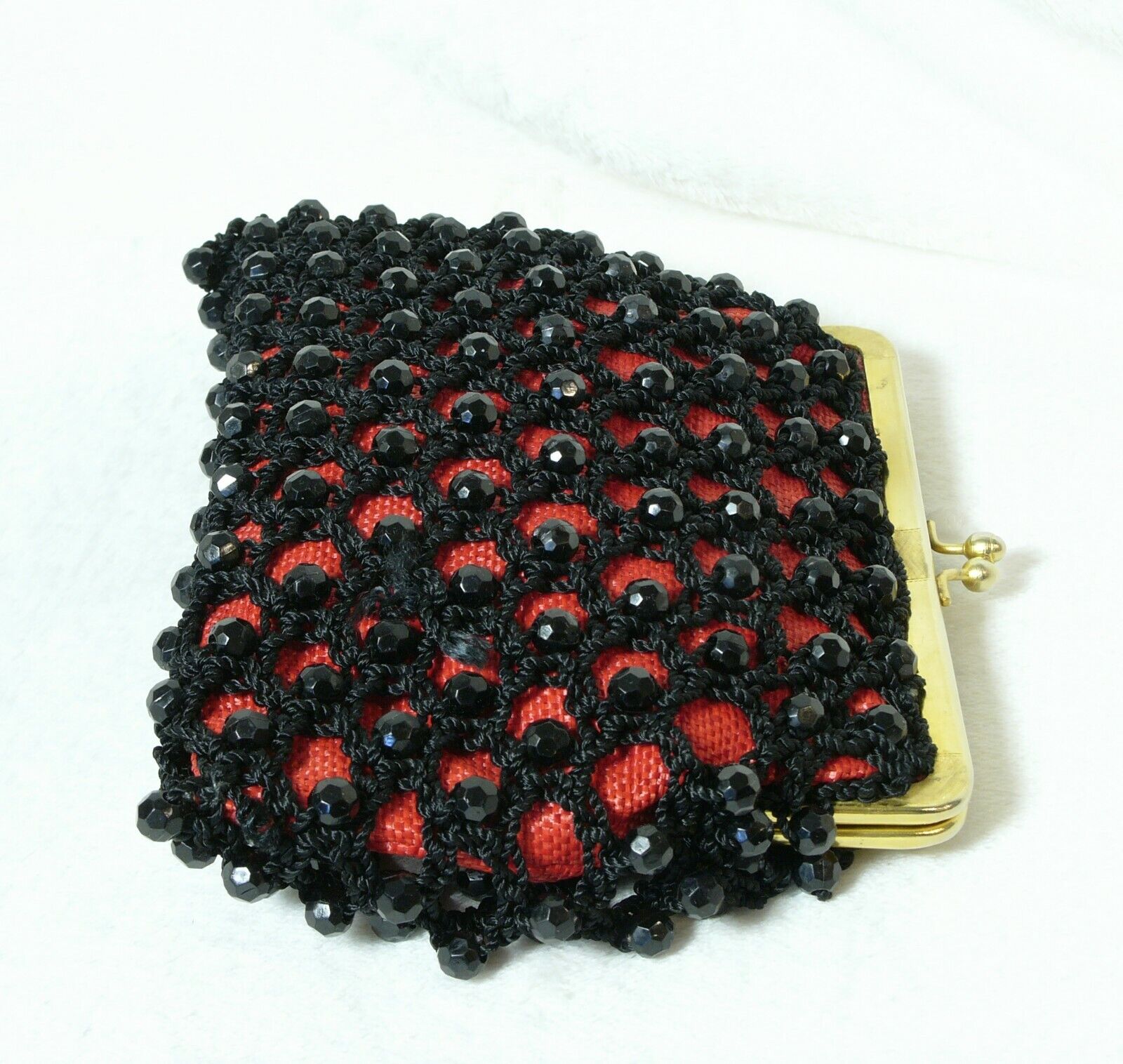 1950 Red & Black Beaded Small Evening Clutch Mars… - image 3