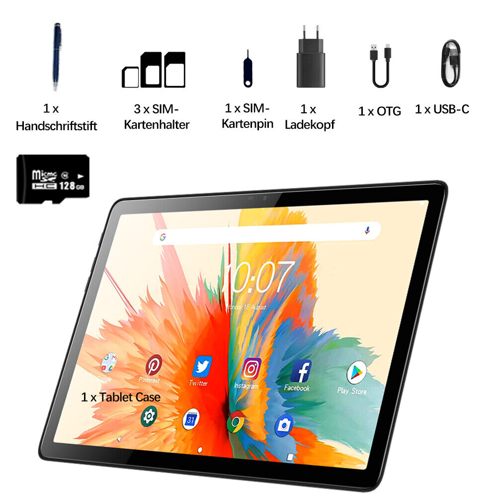 Tablet 10 zoll Android 12 8GB+256GB Gaming Tablets 8000mAh Dual SIM+ ...