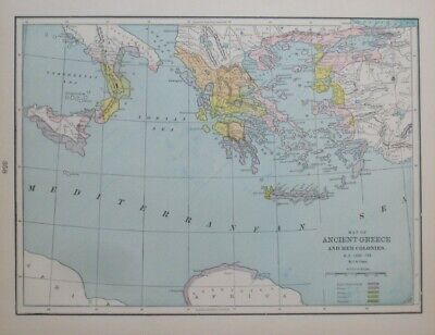 Original Clare Map Ancient Greece Her Colonies Aegean Sea Lesbos Italy Crete Ebay