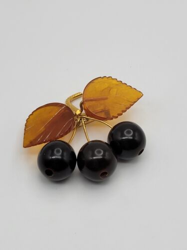 Vintage Soviet Baltic Amber Cherry Fruit Dangle B… - image 1