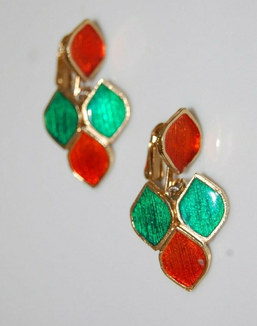 ELEGANT VTG 80'S FLORENZA RED AND GREEN ENAMEL GO… - image 1