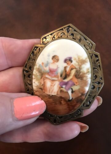 Antique Victorian Brooch Hand Painted Porcelain Co