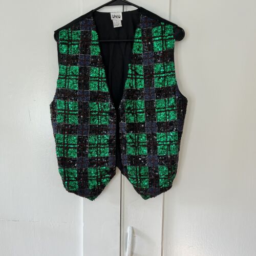 Vintage 90s Theo Sequin Vest Large Womens Beaded E