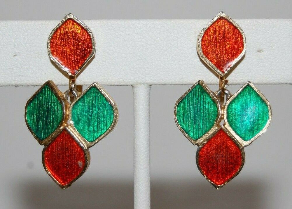 ELEGANT VTG 80'S FLORENZA RED AND GREEN ENAMEL GO… - image 10